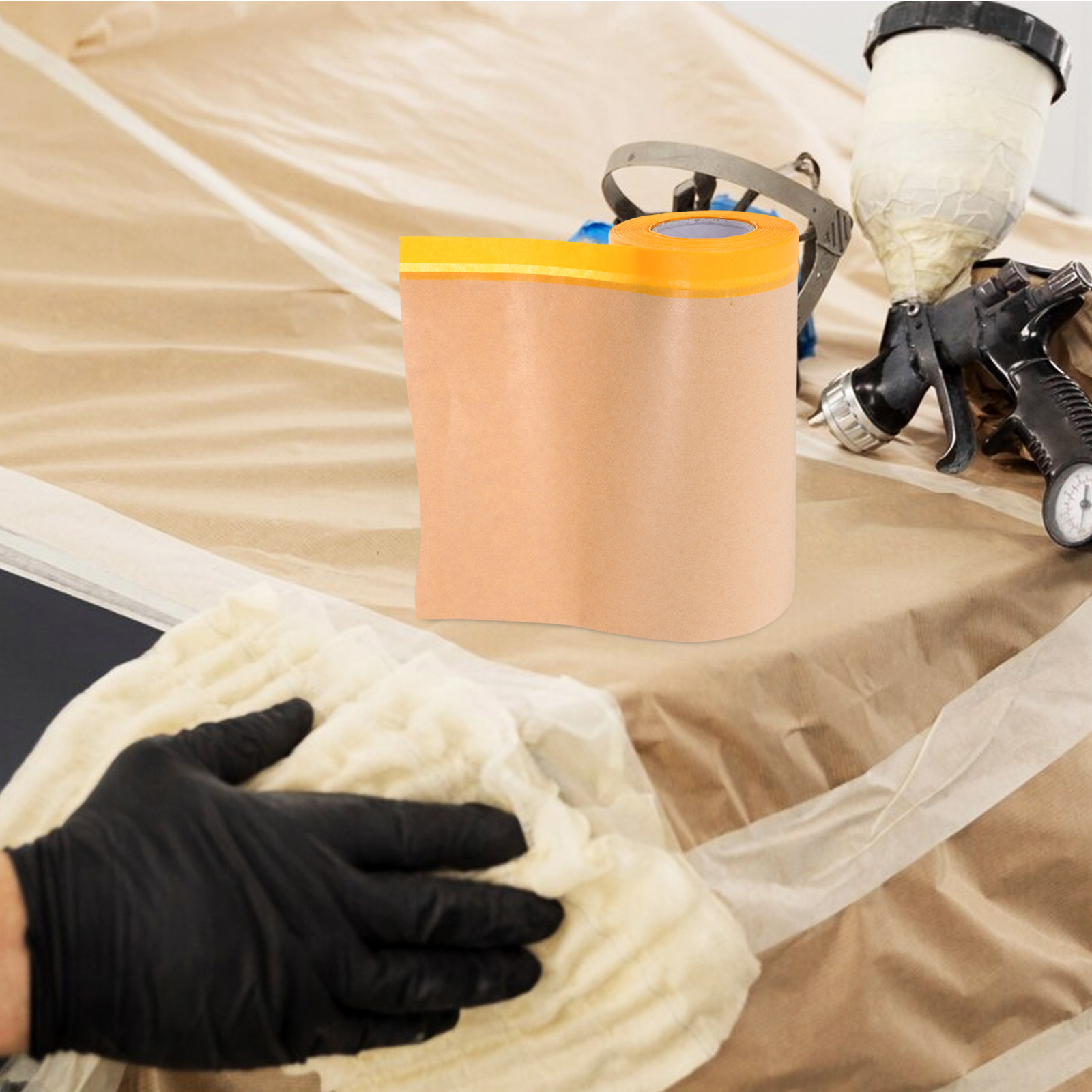 Home Improvement Cars - Automotive Abdeckpapierrolle mit Klebstoff, vorgeklebtes Kraft-Lackschutzpapier