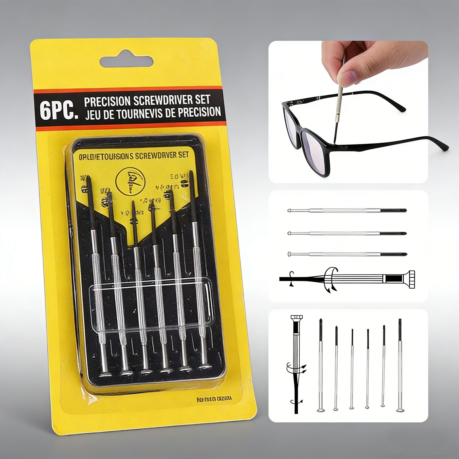 Screwdriver Set Precision - 6-teiliges Schraubendreher-Set, Brillenzubehör, Präzisions-Reparaturwerkzeug-Set, mit 6